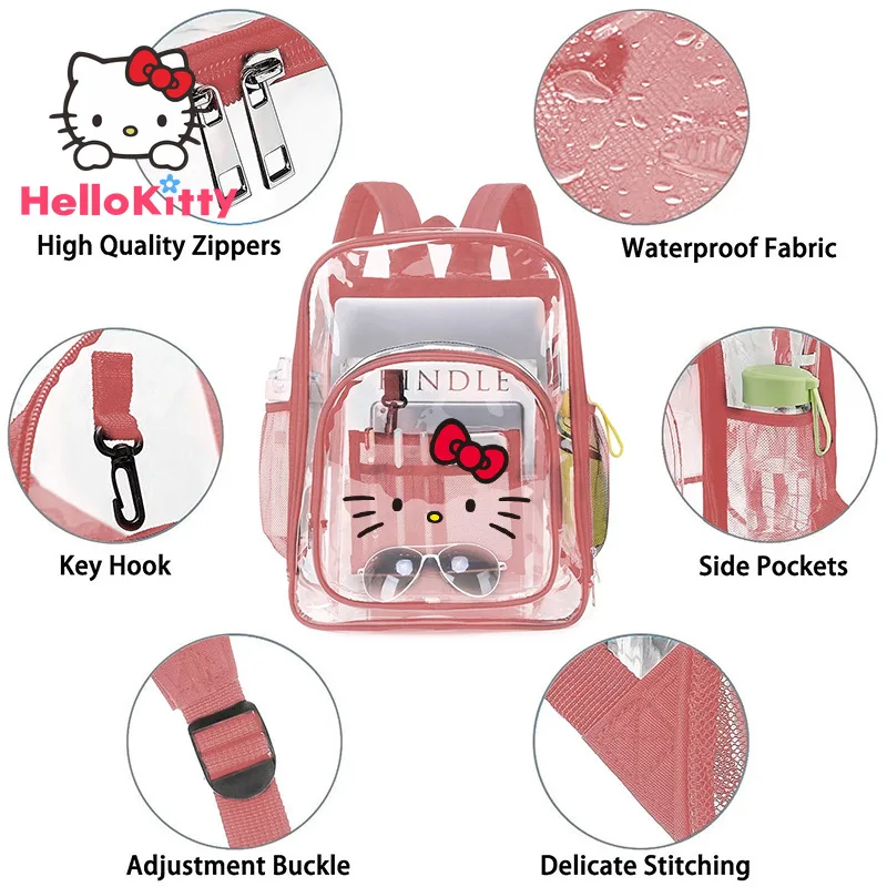 Mochila transparente de Hello Kitty para estudiantes americanos, Bolsa Escolar de capacidad transparente de Tpu, Material impermeable, bolsa de