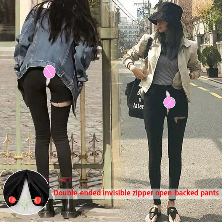 

2022 Autumn New Invisible Open Crotch Outdoor Convenient Jeans for Women High Waist Tight Ripped Ankle-Length Pants Skinny Jeans