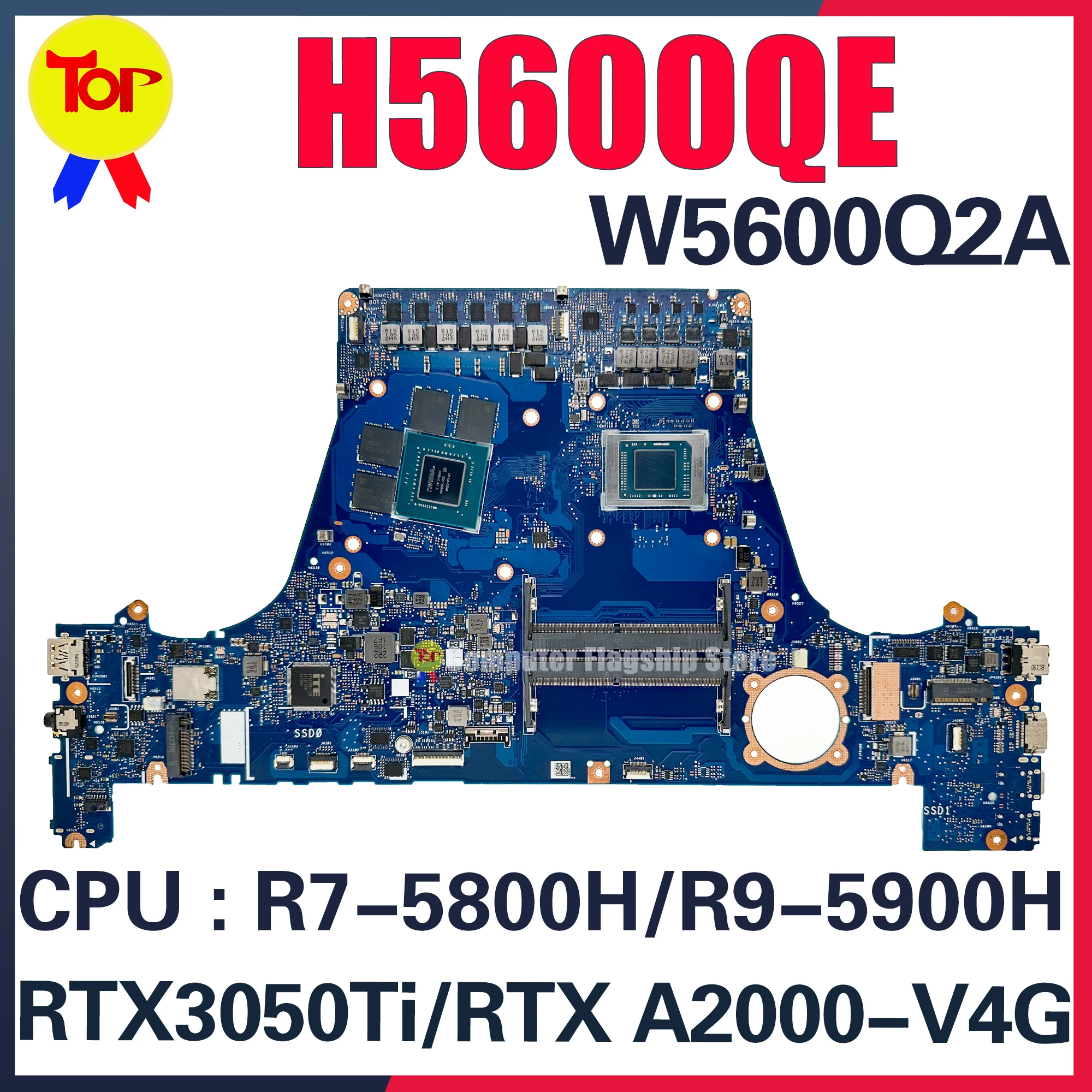 H5600QE Mainboard For ASUS H5600Q W5600Q2A J5600QE J5600Q2A Laptop Motherboard R7-5800H R9-5900H RTX3050Ti RTX-A2000 100% Test