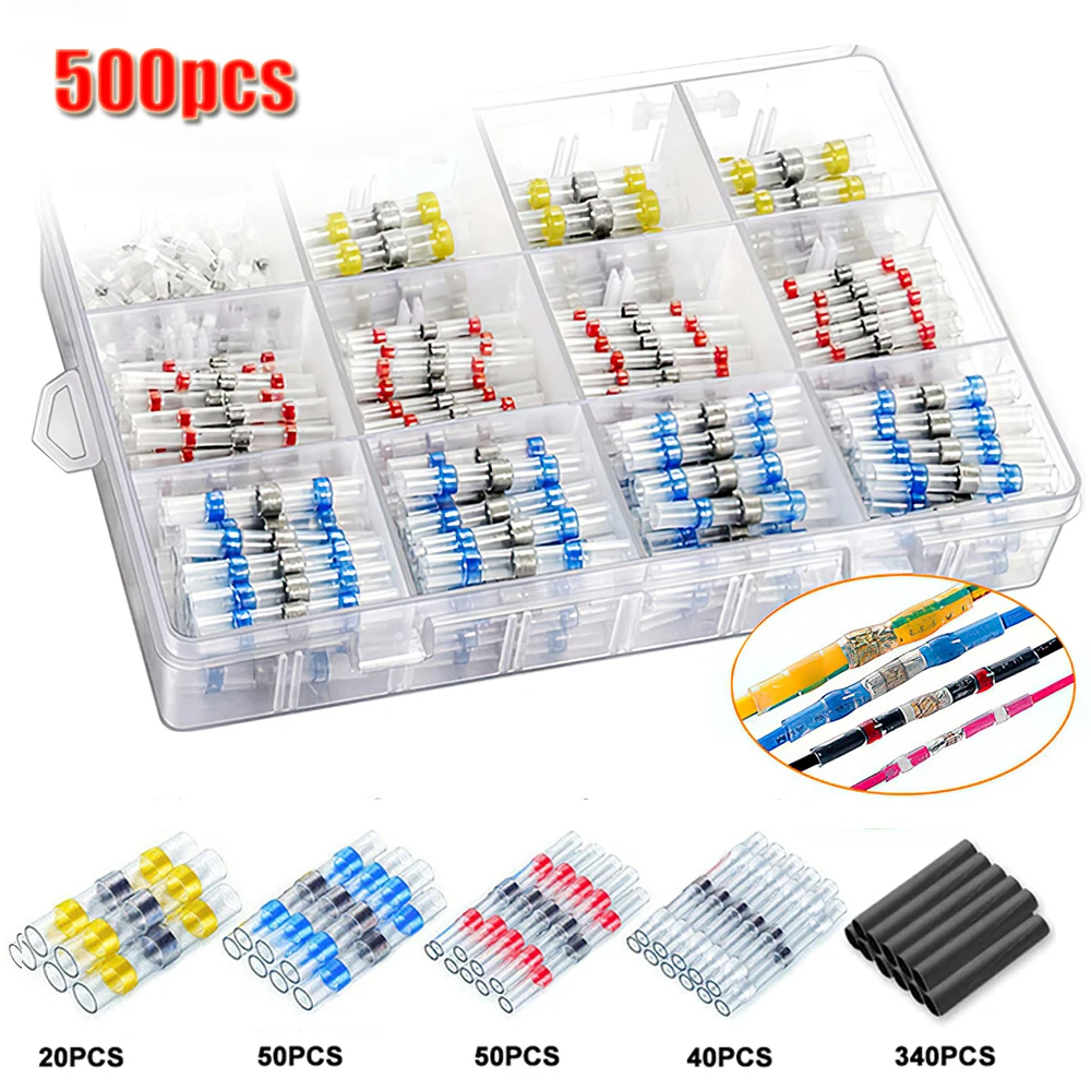 50-1000 Stuks Soldeer Seal Wire Connectors Krimpkous Soldeer Butt Geïsoleerde Connectors Soldeer Connector Kit Automotive Marine