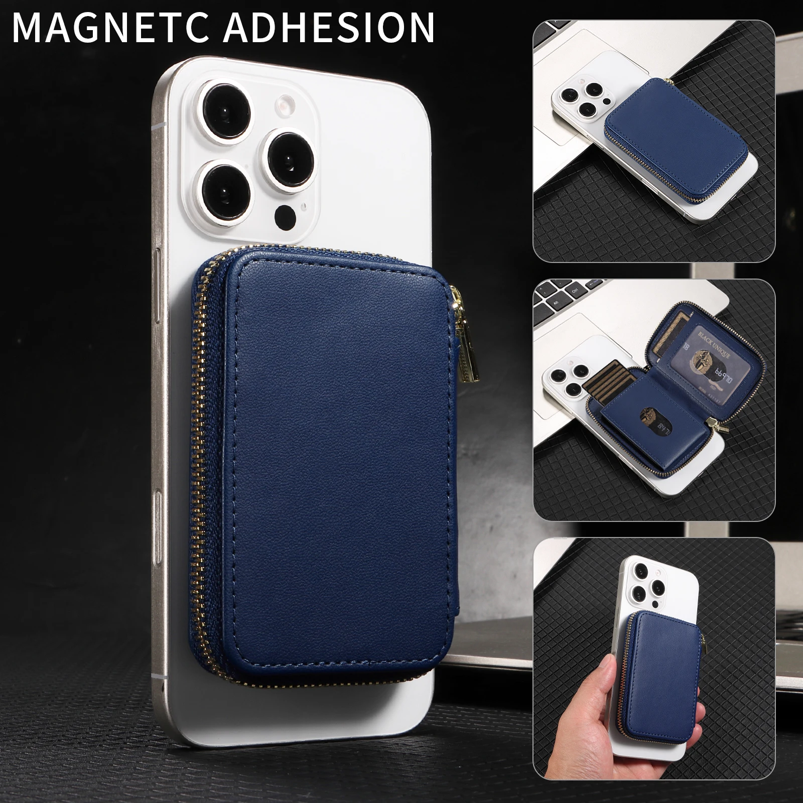 For Magsafe Wallet Magnetic Card Holder RFID Blocking, PU Leather Minimalist Phone Wallet Compatible MagSafe Phones and Case