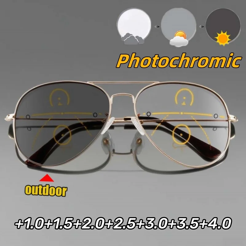 

High Quality Photochromic Multifocal Reading Glasses Intelligent Zoom Dual-purpose for Both Near and Far Driving Sunglasses