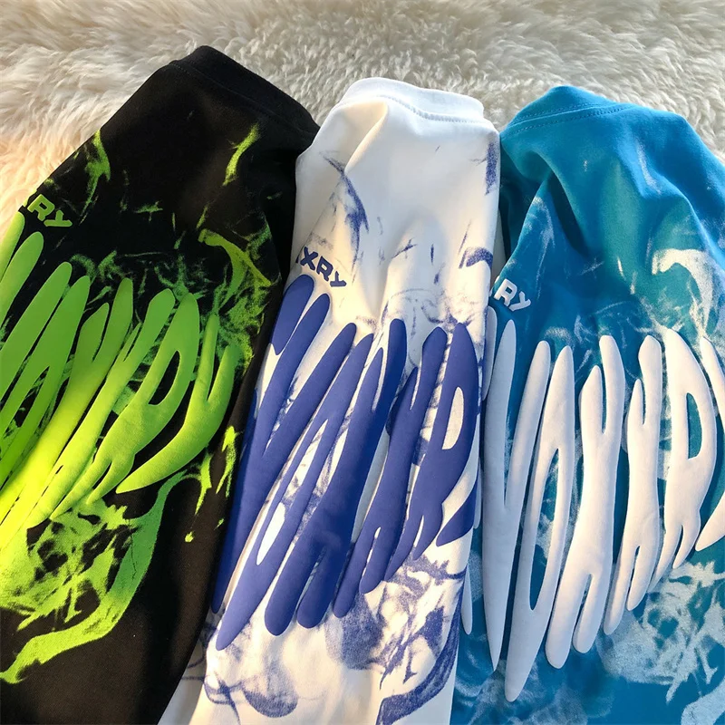 Women Oversized Summer Kawaii Bear Full Printed Tie-Dye Short-Sleeved T-Shirt Loose Ins Harajuku Casual Half-Sleeved Top Goth