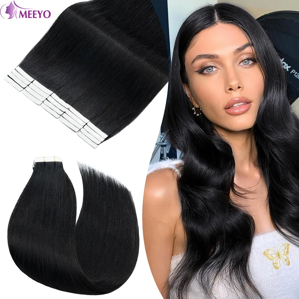 

Tape In Hair Extensions Straight Brazilian Remy Human Hair Extensions Natural Black 20Pcs 50G/Pack Adhesive Invisible For Women