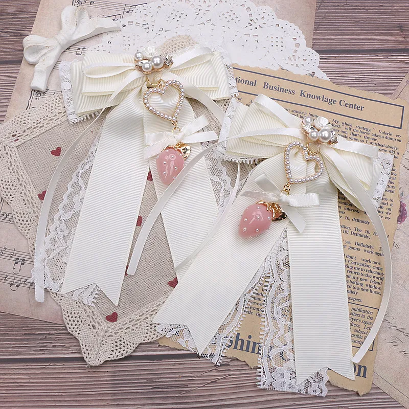 1 คู่หรูหราหวานน่ารักสตรอเบอร์รี่คลิปผมสําหรับผู้หญิง Pearl Love Bow จี้ลูกไม้ Lush Jirai Hairpins y2k อุปกรณ์เสริม