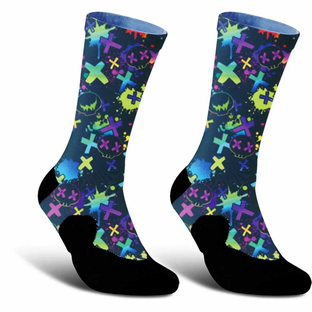 Chaussettes de sport unisexes avec graffiti créatif, absorbant la transpiration, cadeau de vélo, chaussettes de cyclisme avec une variété de motifs à la mode, au choix