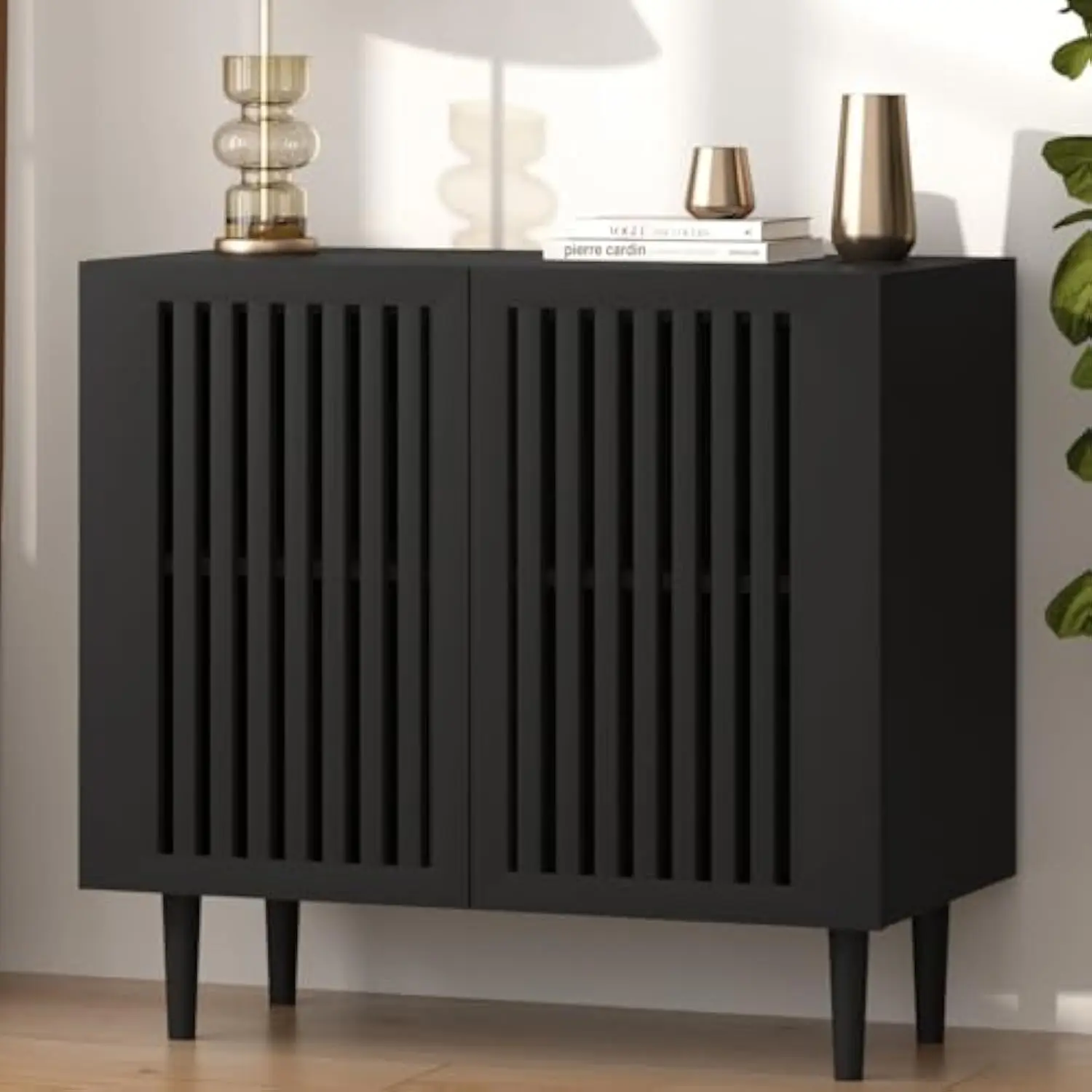 

Farmhouse Storage Cabinet, 31.5 Buffet Cabinet with 2 Doors and Adjustable Shelf, Sideboard Coffee Bar with Solid Wood Feet for