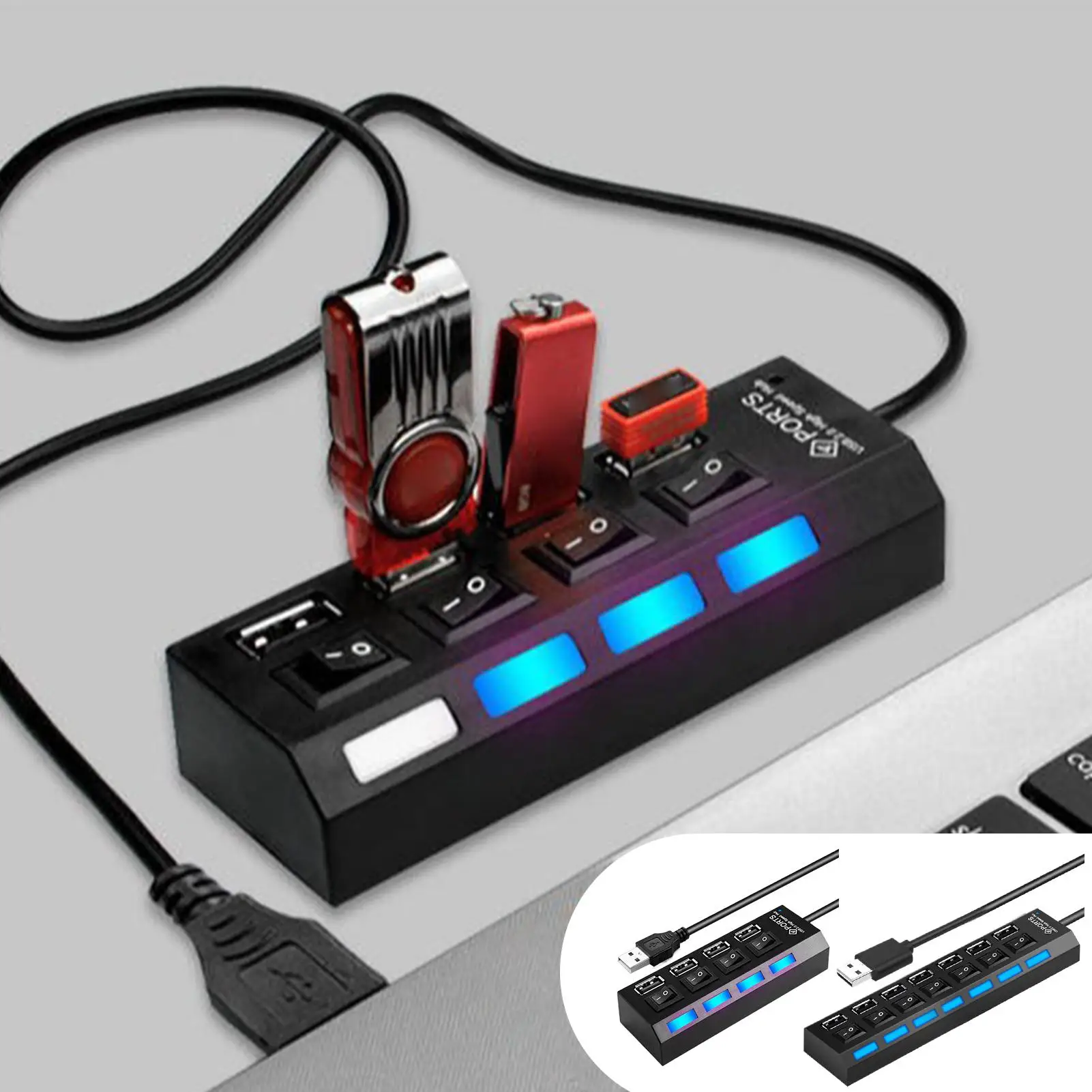 USB C Hub Multi-Port Data Splitter, Compact Anti-Slip Hub with Independent Button for Remote Work, Game Setup, Studio Travel