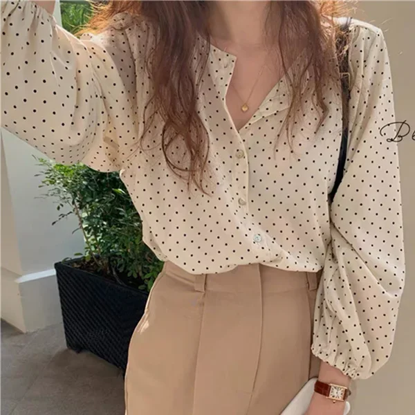 

New Fashionable Elegant Office Lady Buttons Oversize Dot Korean Style Wild Spring Summer Women's Blouses Shirts Tops