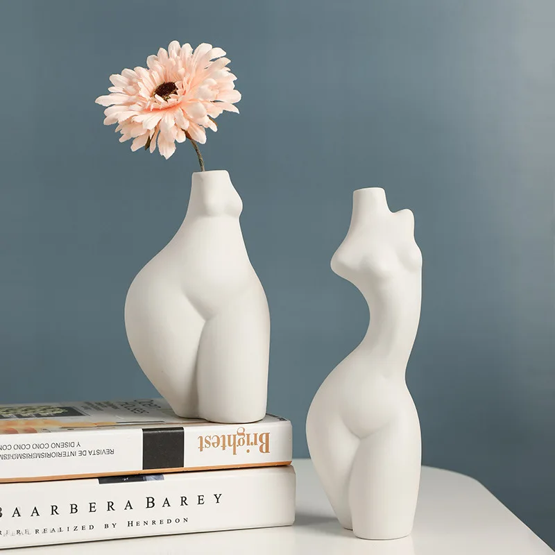 ARTLOVIN Nordic Ceramic Vase Sexy Body Statue Decorative Flower Pots White Bust Nude Portrait Living Room Decoration Vase Gift