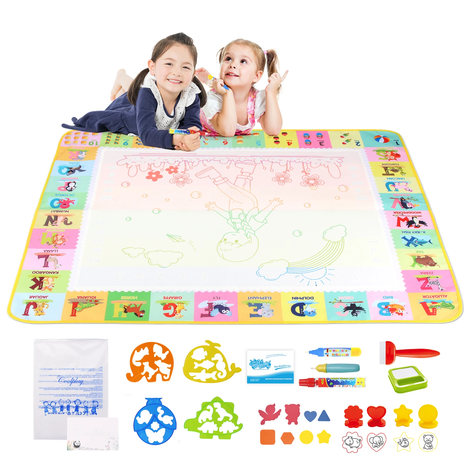 100x80CM Magic Water Tekening Mat Coloring Doodle Met Herbruikbare Magische Pennen Educatief Speelgoed Montessori Schilderen Board Kids geschenken