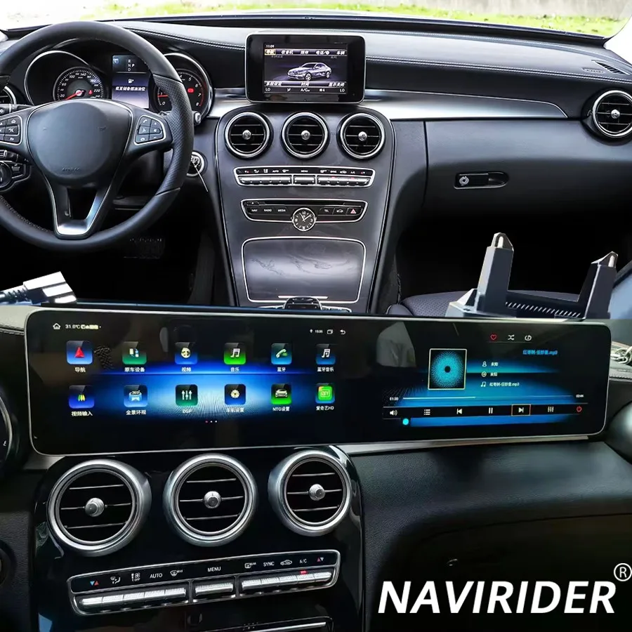 Touch Dual Screen Stereo GPS Navigation For Benz C GLC 2016-2022 Car Radio Carplay Android14 Auto Media Video Player HeadUnit