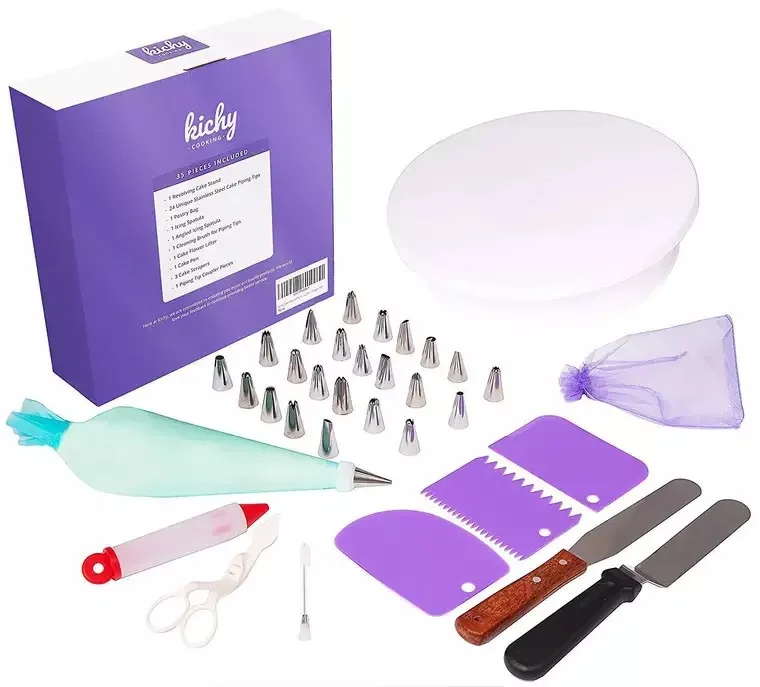 

Набор из 35-храненых столов для торта, рот для конфорки крема, мешок для конфорки торта, набор скребков для крема