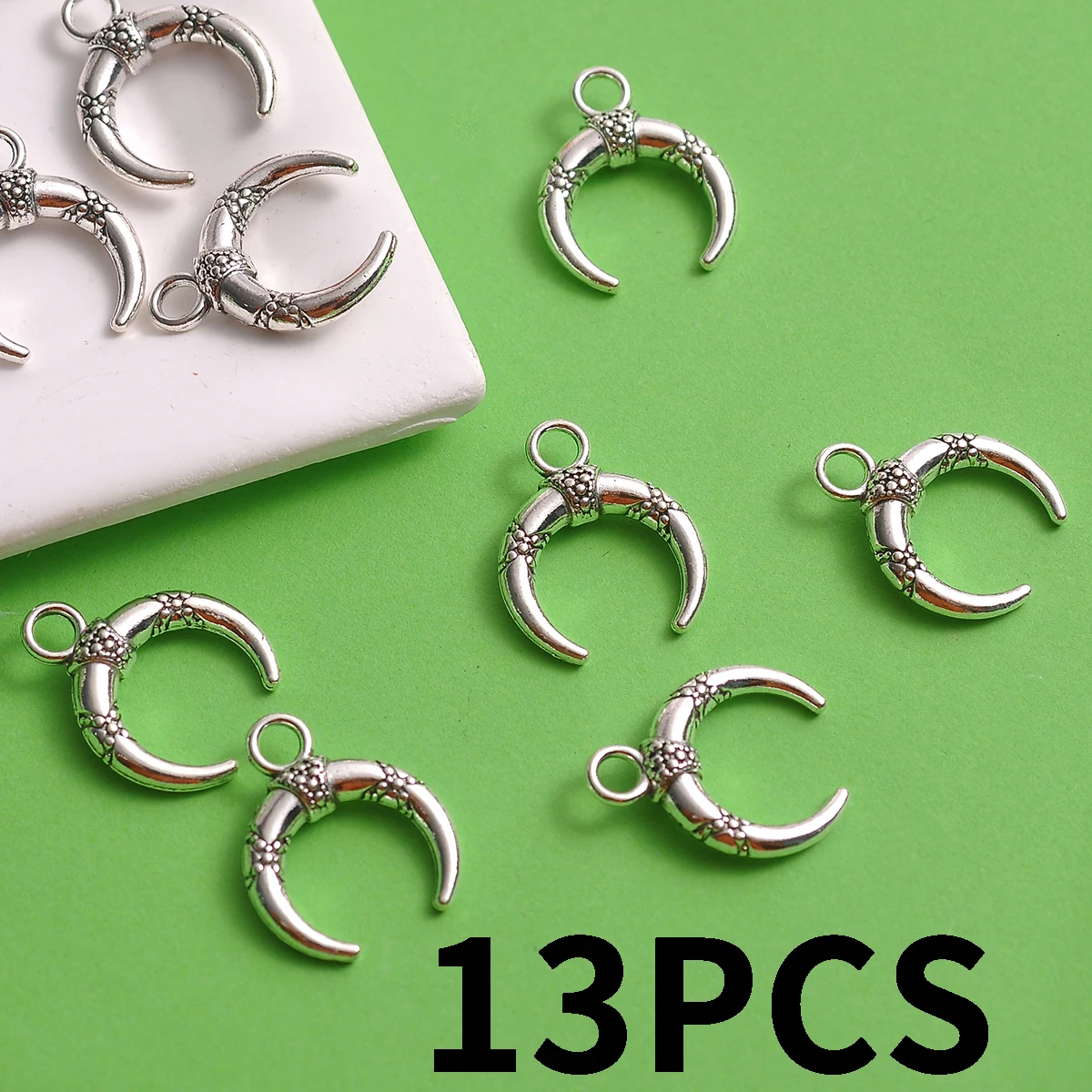 13 Pieces of Patterned Crescent-Shaped Pendants, Vintage Carved Crescent Charms, Suitable for DIY Bracelets, Necklaces, and Earrings, Niche Retro Handmade Beaded Jewelry Accessories