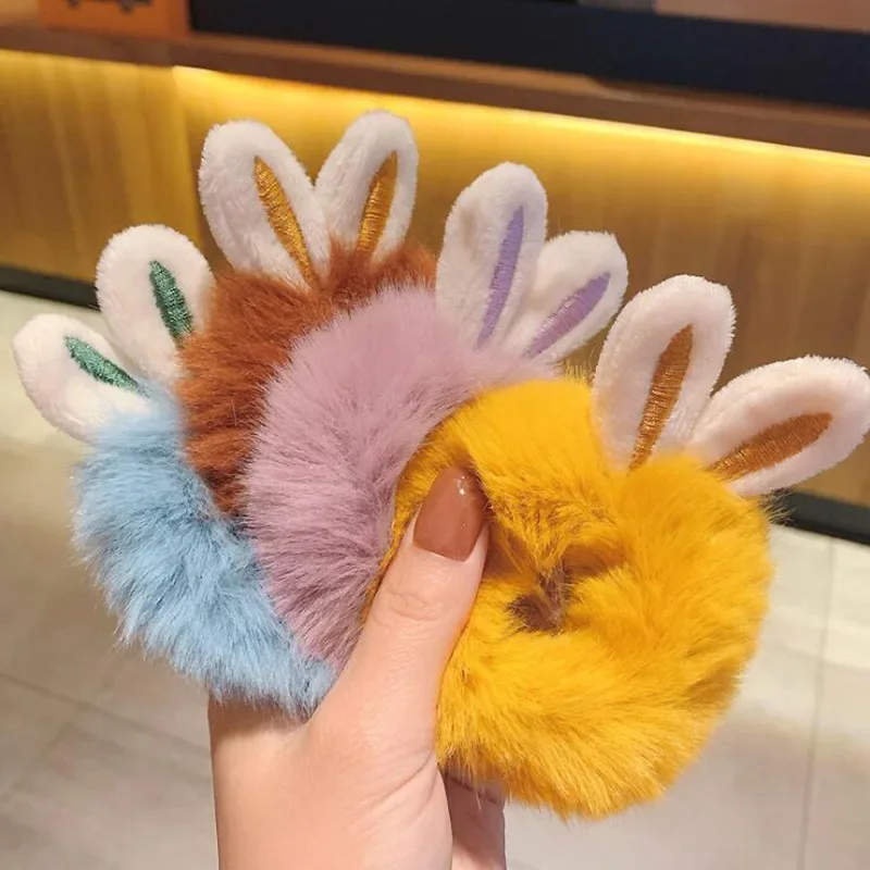 

Cute Plush Hair Bands for Baby Girls Cartoon Rabbit Ears Hair Ties Soft Fluffy Fur Hair Ropes Kids Hair Accessories