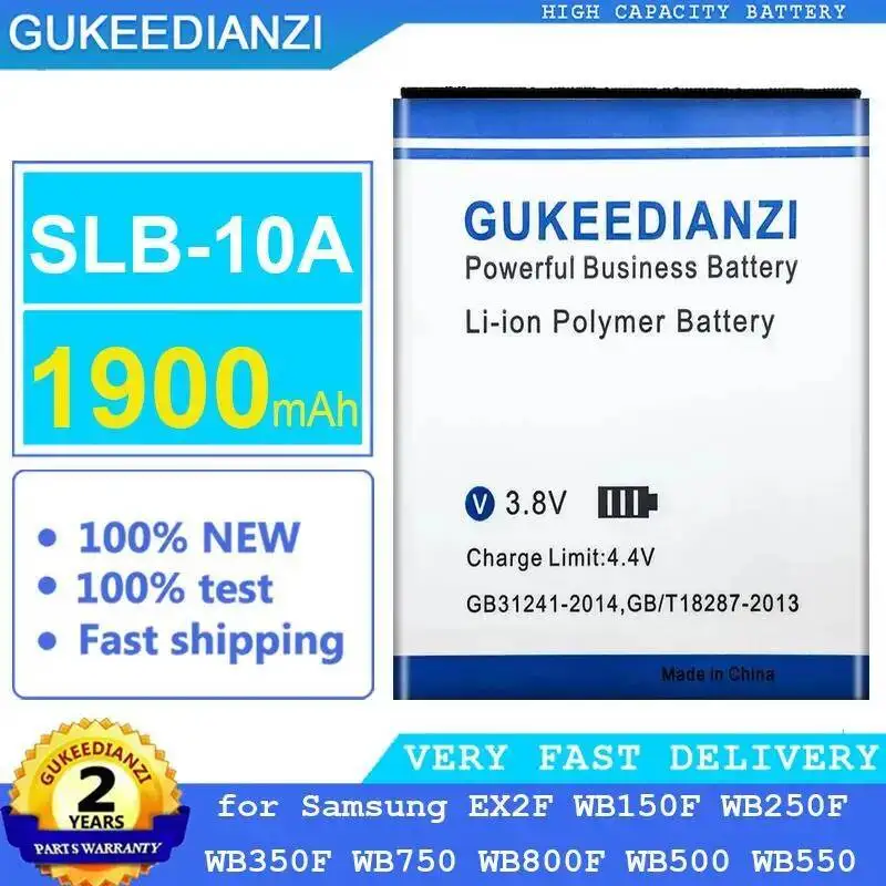 

Аккумулятор для камеры с быстрой зарядкой Slb-10A для Samsung EX2F WB150F WB250F WB350F WB750 WB800F WB500 WB550 1900 мАч