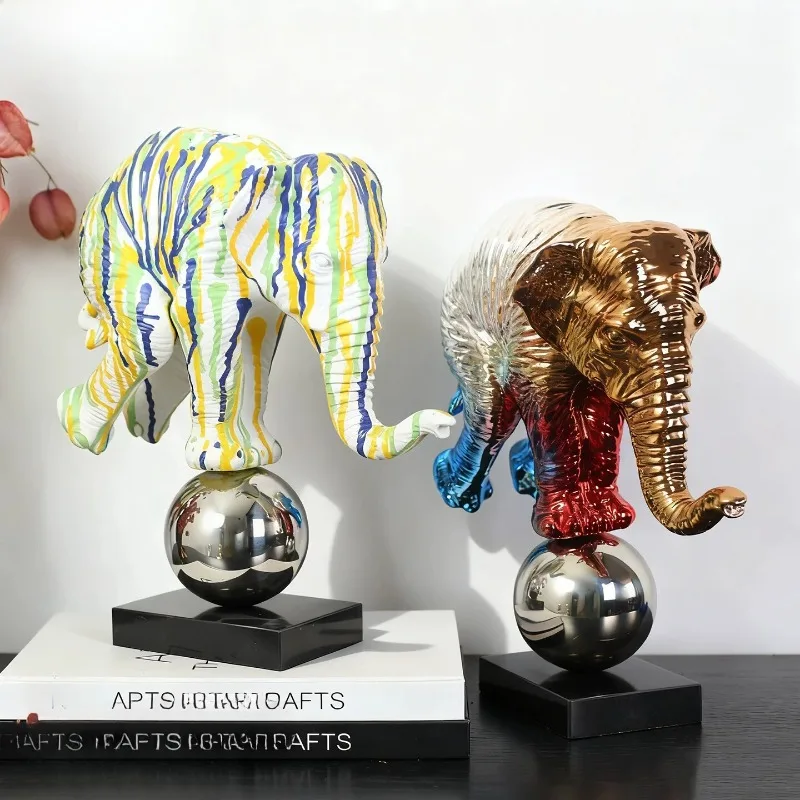 Colorful Graffiti Elephant Statue Resin Animal Figurine Modern Art Desktop Ornament Home Living Room Table Decor Sculpture Gift