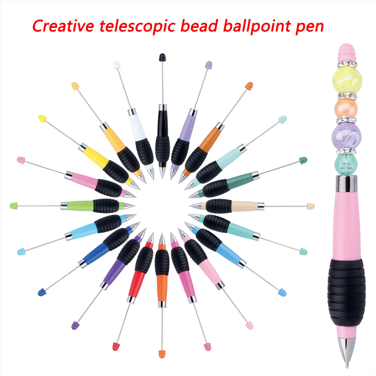 

50/100pcs DIY Telescopic Bead Pen Macaron Rotating Telescopic Beaded Pens Cute Beadable Pen School Office Supplies Stationery