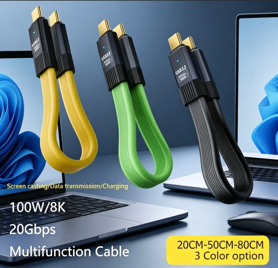 Cable USB C a C de 100W, Transferencia de Datos de 20Gbps, Video 8K, OTG para Laptop, Tablet, Teléfono, VR/HDD/Dock, 20/50/80cm
