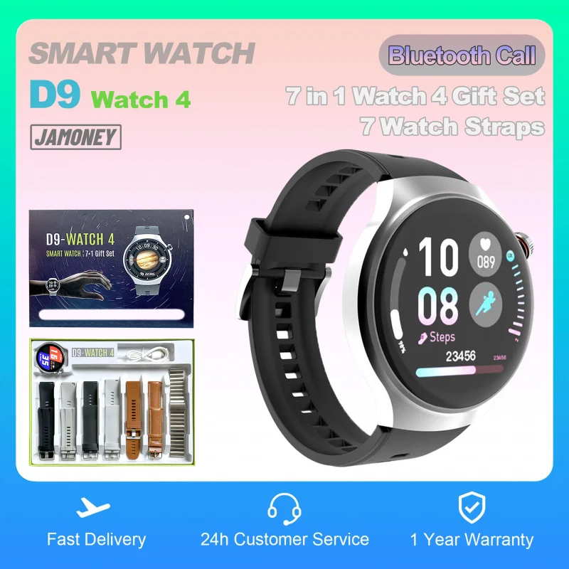 New Arrival D9-Watch 4 Pro Smart Watch 2024 Suit Round Screen Real Heart Rate Montre intelligente OEM Supporting Smart Wear