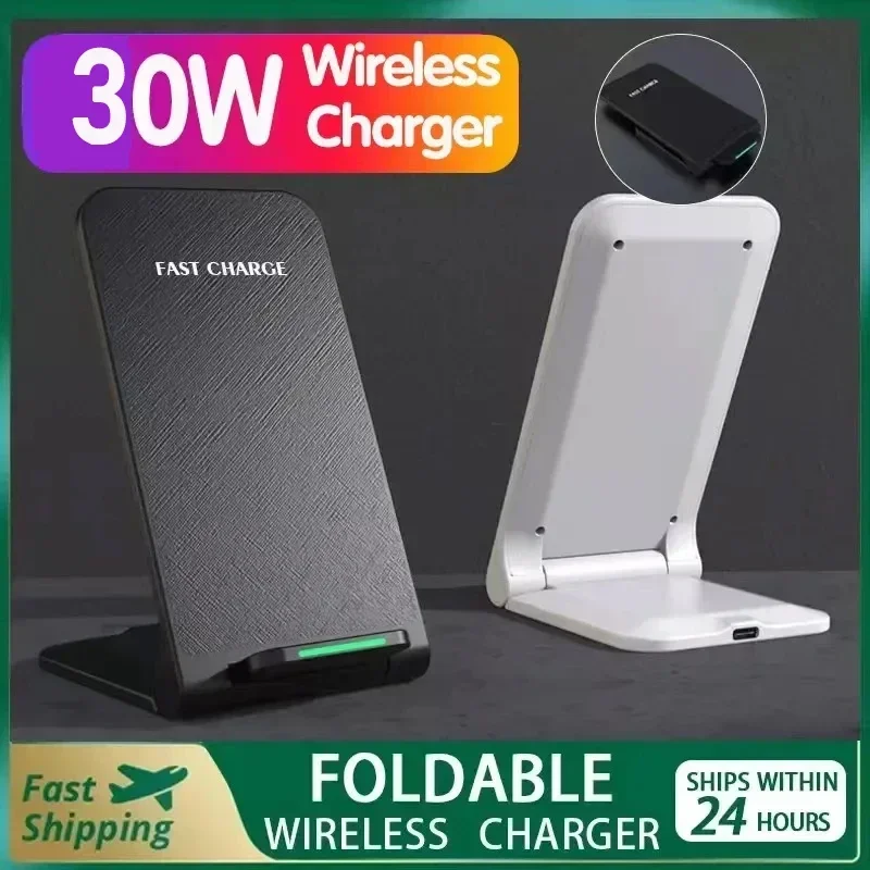 Foldable 30W Wireless Charger Stand Pad For iPhone 16 15 14 13 12 Pro X XS 8 Samsung Xiaomi Induction Fast Charging Dock Station