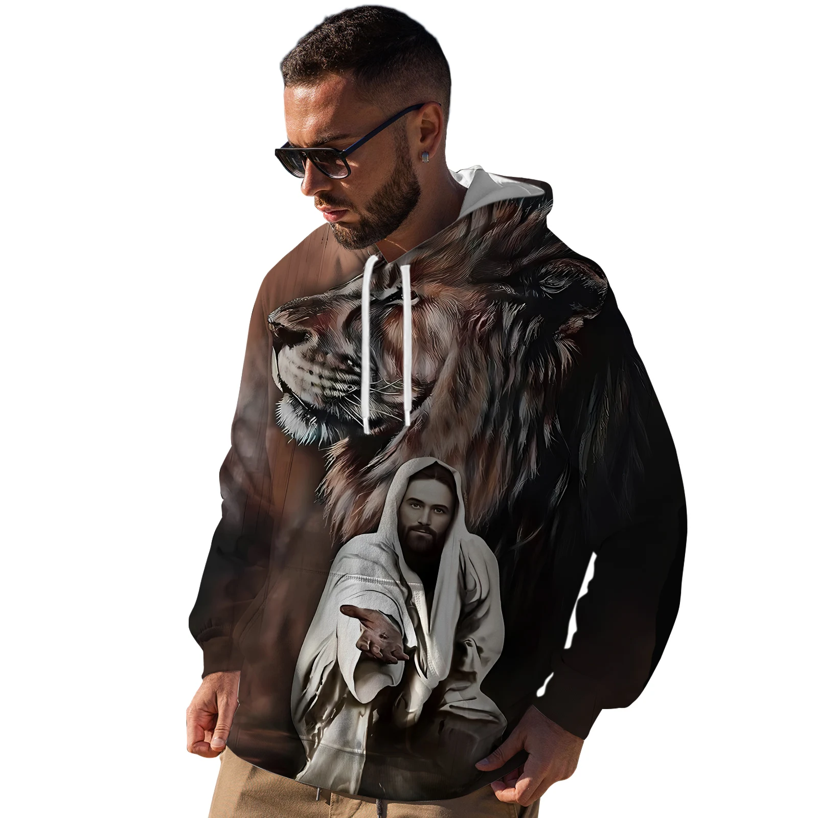 HX Jesus Hoodies Christ Lion 3D Printed Sweatshirt Zip Up Hoodie Fashion Sportwear Christian Believers Gifts Dropshipping