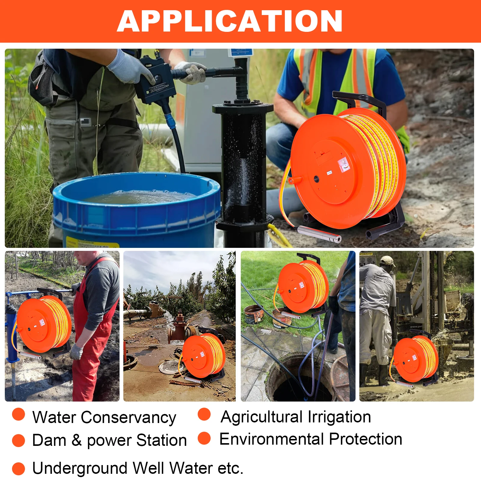 Измеритель уровня воды, измеритель глубины воды 30 м/98 футов, индикатор жидкости на батарейках с зондом из нержавеющей стали диаметром 25 мм