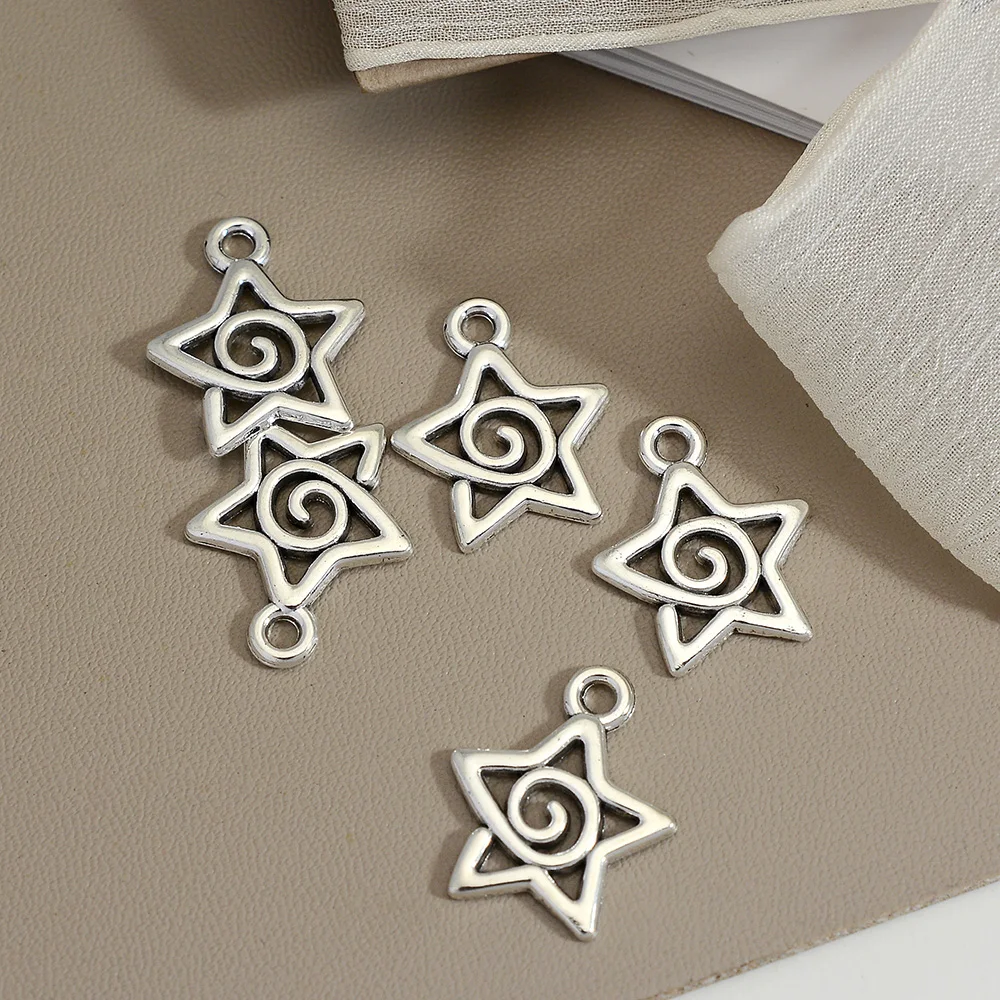 20pcs/lot--16x20mm Cute Swirl Spiral Stars Pentagram Charms Helix Spire Pendants For Diy Jewelry Making Supplies Accessories