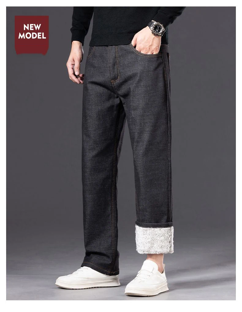 2026 Herren Fleece-gefütterte Verdickte Jeans Winter Warme Stretch Slim Fit Hosen Bequeme Weiche Hosen für Tägliche Arbeitskleidung – Detail 20