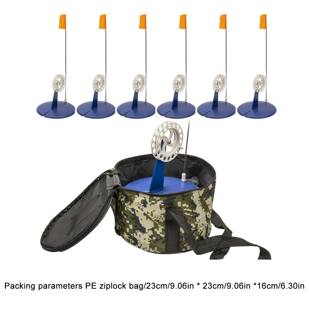 ملحقات صيد الأسماك بدون استخدام اليدين 6 قطع علم صيد الجليد نظام الكبح المريح مستلزمات صيد الأسماك على الجليد مع حقيبة صيد للخارجية