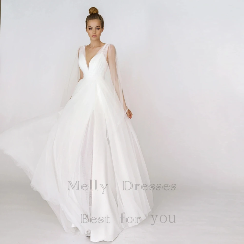 Lvory Spaghetti Strap Wedding Dresses With Side Silt Simple Sleeveless Bridal Gown With Tulles For Woman New Vestido De Novia