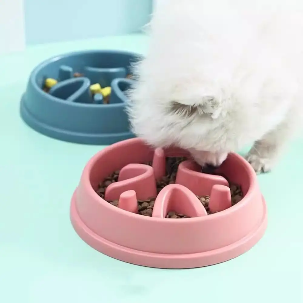 Multi-use Plastic Cat Slow Food Bowl Anti Choking Round Pet Feeding Basin Portable Anti Spill Pet Food Dispenser Container