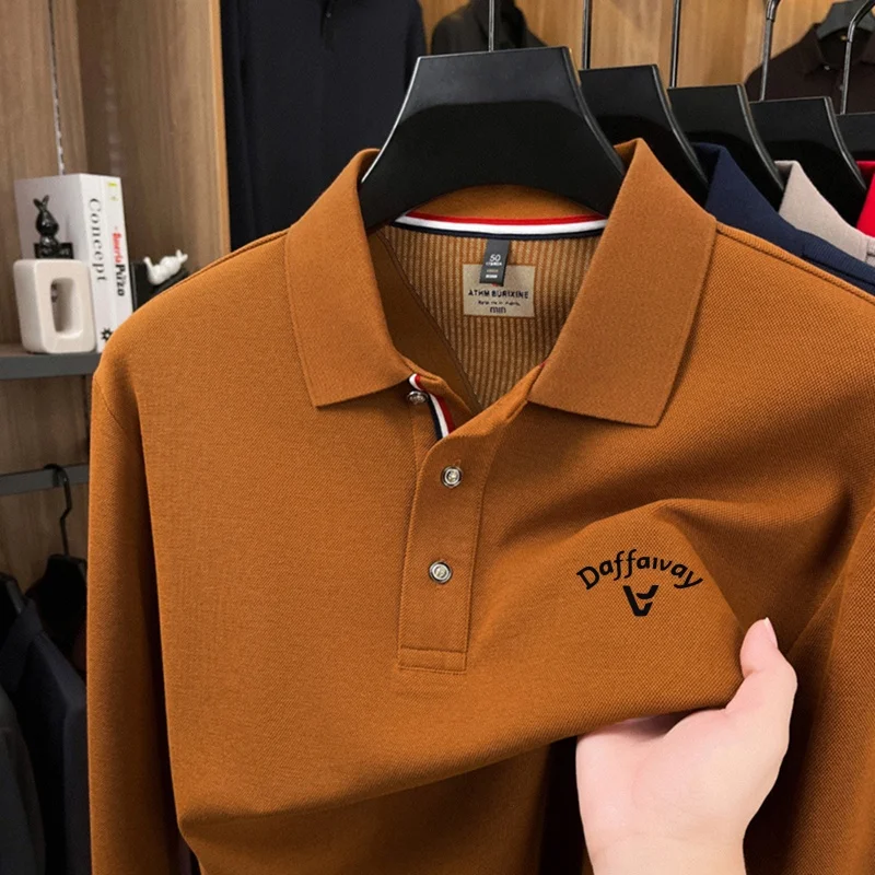 Advanced Designer Lapel Polo Shirt New Spring Autumn Solid Color Keep Warm Long Sleeve T-Shirt Fashion Exquisite Men's Clothing
