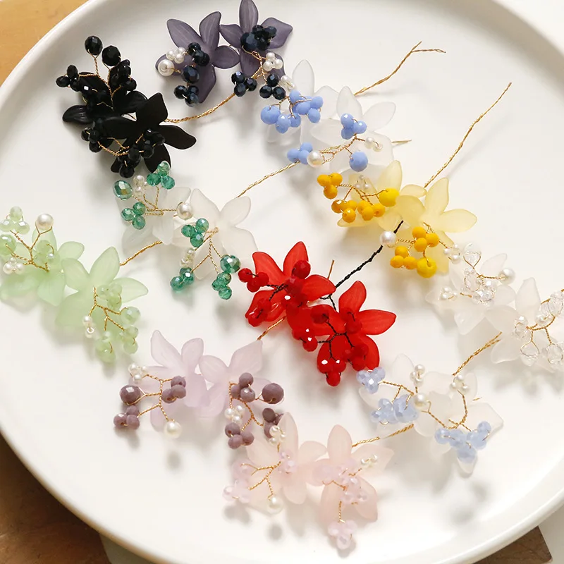 2pcs Fairy Wind Frosted Crystal Lily of The Valley Bouquet Diy beaded Charms for Jewelry Making Hand-Woven Pendants Diy earrings