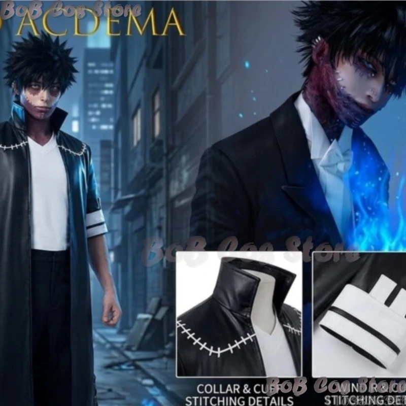 My Acdeia Dabi Cosplay Costume Black Hero Flame Pattern Jacket Burned Skin Effect Detachable Cape Glove Belt Navidad Carnaval