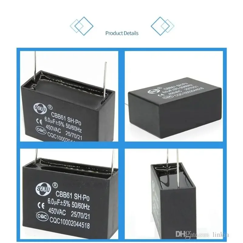 

CBB61 Pin Capacitor 1uf 1.2uf 1.5uf 2uf 2.5uf 3uf 3.5uf 4uf 5uf 6uf 8uf 10uf 450VAC Air Conditioner Fan Starting Capacitor