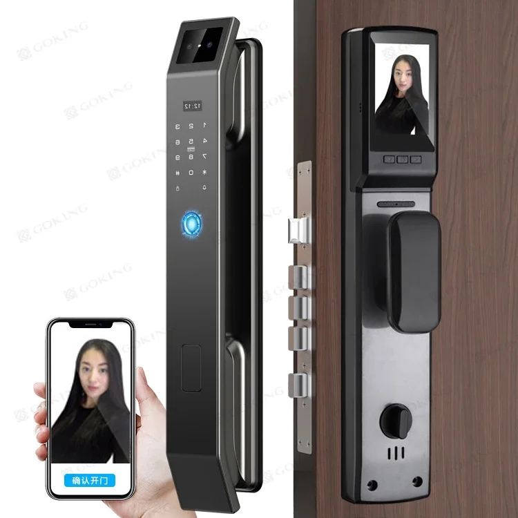 Goking High security 3D face recognition smart door lock electrical safety lock fingerprint wifi digital door lock with camara