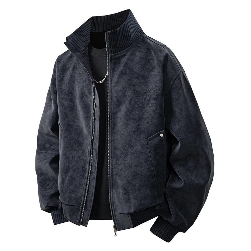 Spring Autumn Men's Suede Leather Jackets Vintage Man Streetwear Motorcycle Zipper Coats Men Windbreaker Cargo Bomber Coats