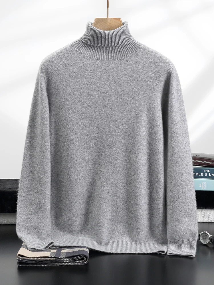新しいメンズ 100% カシミヤセータータートルネックプルオーバー秋冬ソフト暖かく快適なボトムニットウェアスマートカジュアル高品質トップス