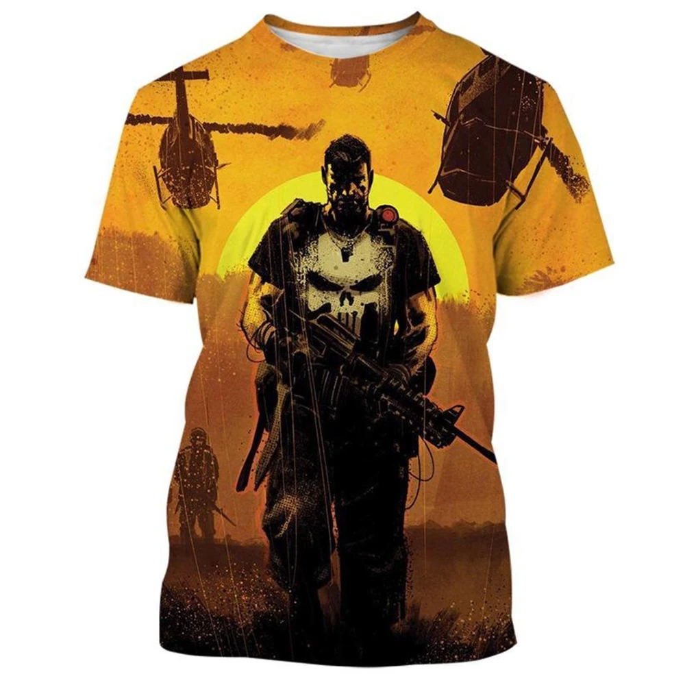 Punisher Men's T-shirt Marvel T-shirt 3D Comic Print Short Sleeve New Casual Men's T-shirt Oversized Top Summer Men's Clothing