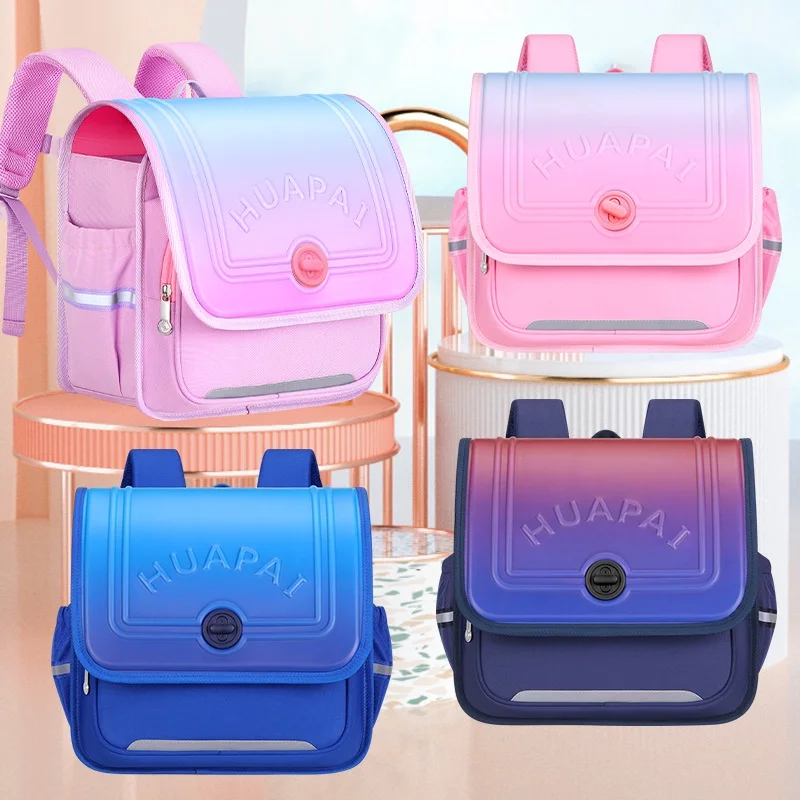 New Gradient Color Children Students Horizontal British Style Fashion Backpacks Girl Boy PU Waterproof Large Schoolbags Hot 2022