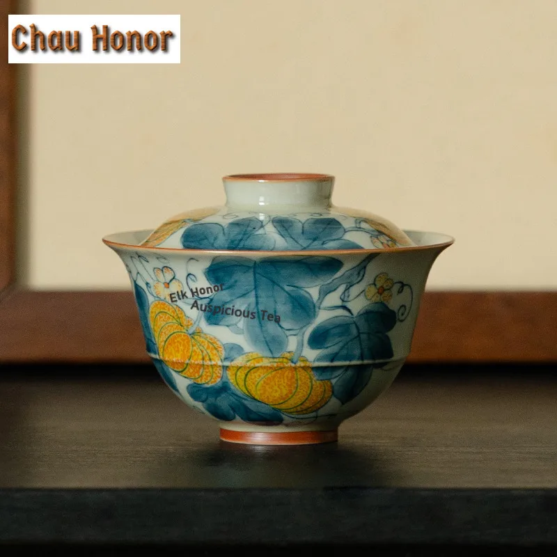 

90 мл чистая ручная роспись тыквы Гавань элегантная чайная варенья чайная миска с крышкой комплект крышка для заваривания чая миска посуда аксессуары подарок