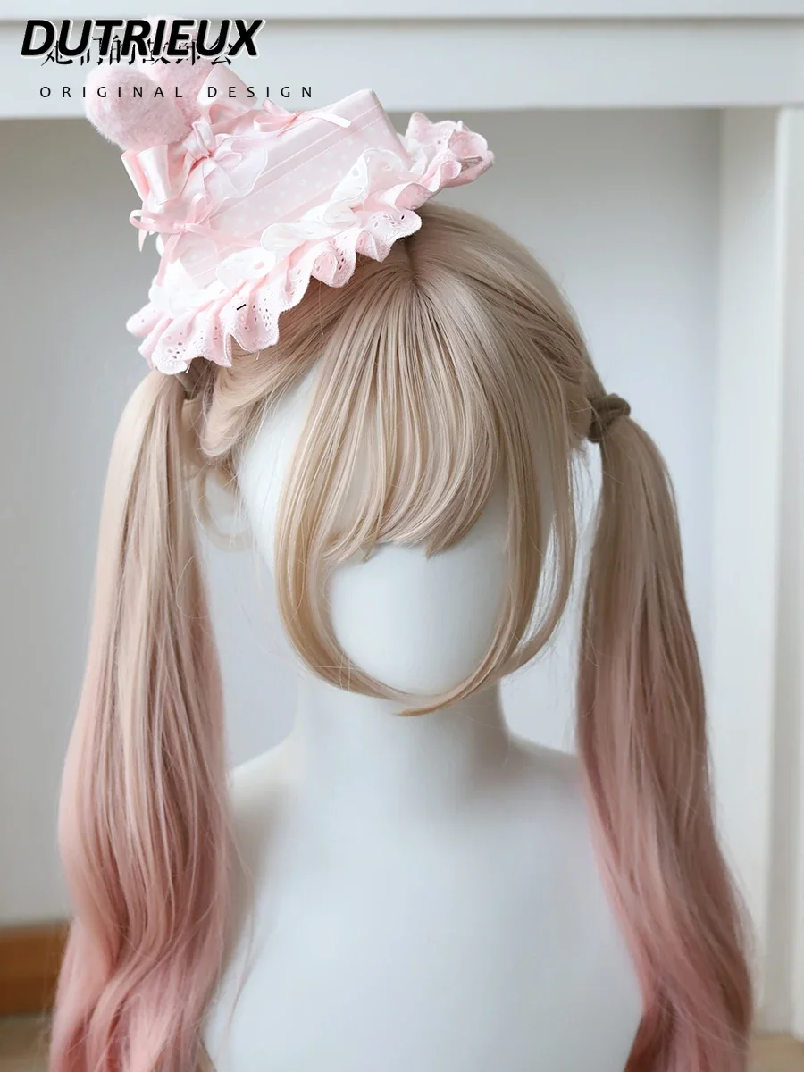 Japonês lolita arco artesanal orelha de coelho bandana doce e bonito menina rosa headwear duplo rabo de cavalo hairpin acessórios para o cabelo