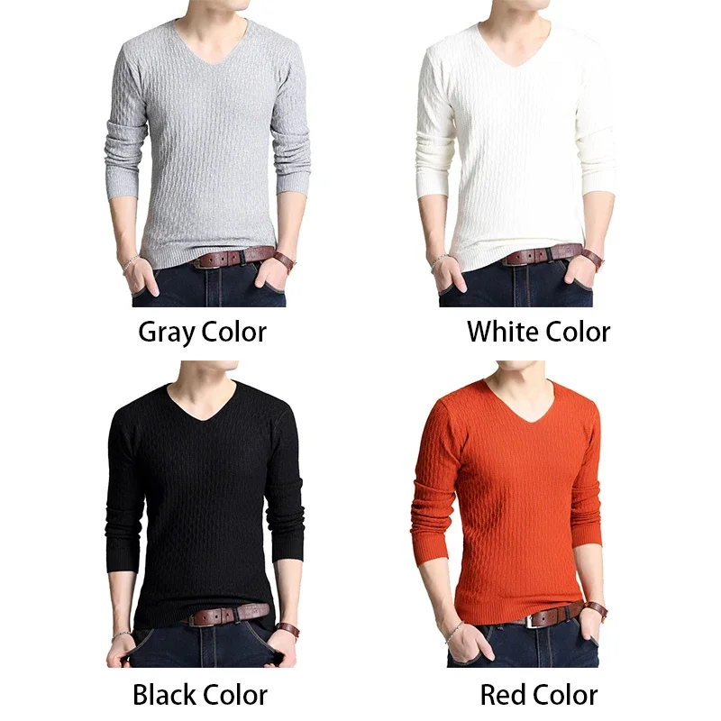 TFETTERS-Camiseta de manga larga Simple para hombres jóvenes, suéteres ajustados de manga larga con cuello en V, jerseys finos de punto, Otoño, nueva