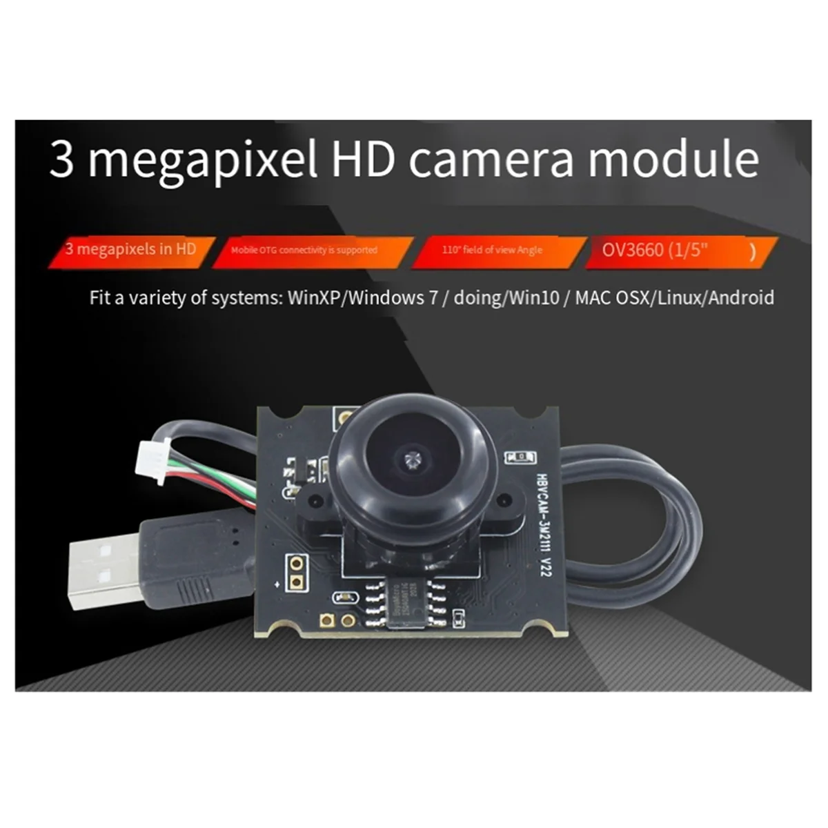 Hot sale OV3660 Camera Module 3 Million Pixels USB Free Driver 64 Degree Wide-Angle Lens Support OTG for ATM
