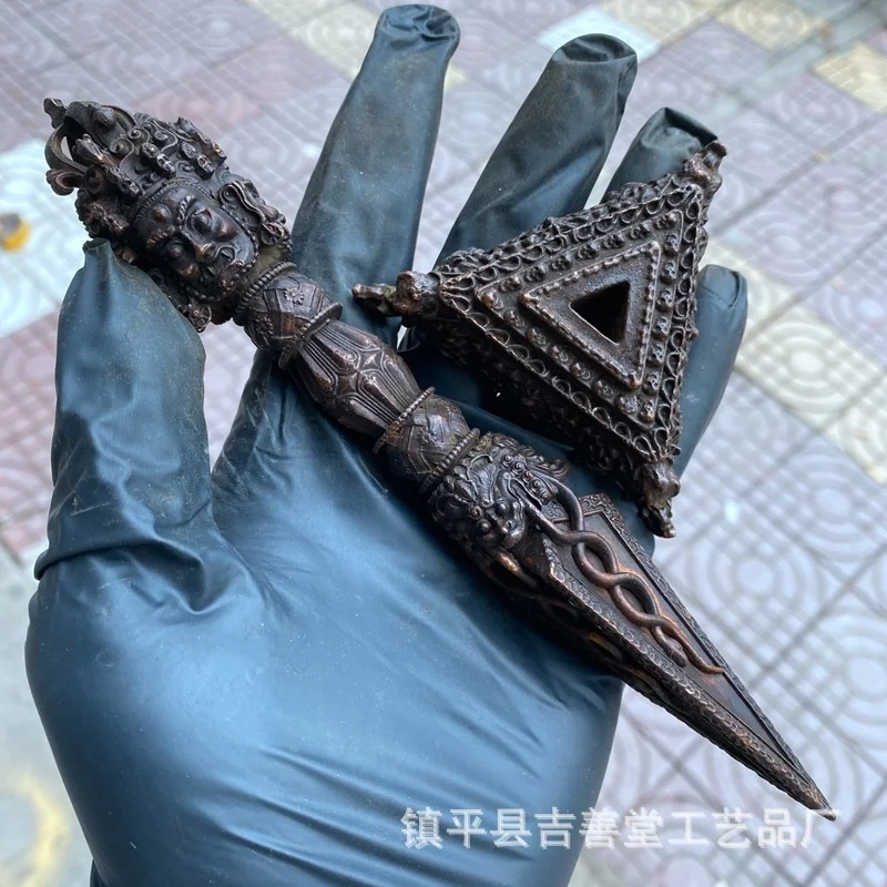2026 Three Sided Vajra Antique Style Alloy Puba Vajra Large Decorative Ornament With Base For Home Office Meditation Room Decor