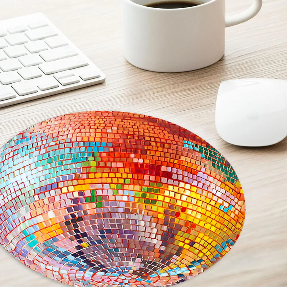 Round Mouse Pad Color Disco Ball Design Rubber Mousepad Aesthetic Desk Accessory for Office Laptop Computer Gift for Friend