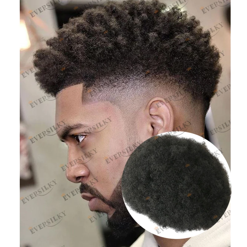 Toupet Afro Wave pour Homme, Base de Peau, Cheveux Humains, Système de Remplacement, Postiche Noir Naturel, 6mm, 8mm, 10mm