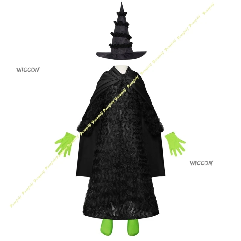 الأطفال تأثيري ازياء ماجيك بنات شعر مستعار قبعة شريرة الأسود منتفخ تنورة فستان البدلة مرحلة حفلة عباءة النساء عيد الميلاد هالوين