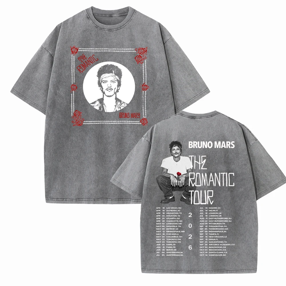 Bruno Mars The Romantic Tour 2026 Fans Gift Cotton T-shirt Vintage Summer O-Neck Short Sleeve